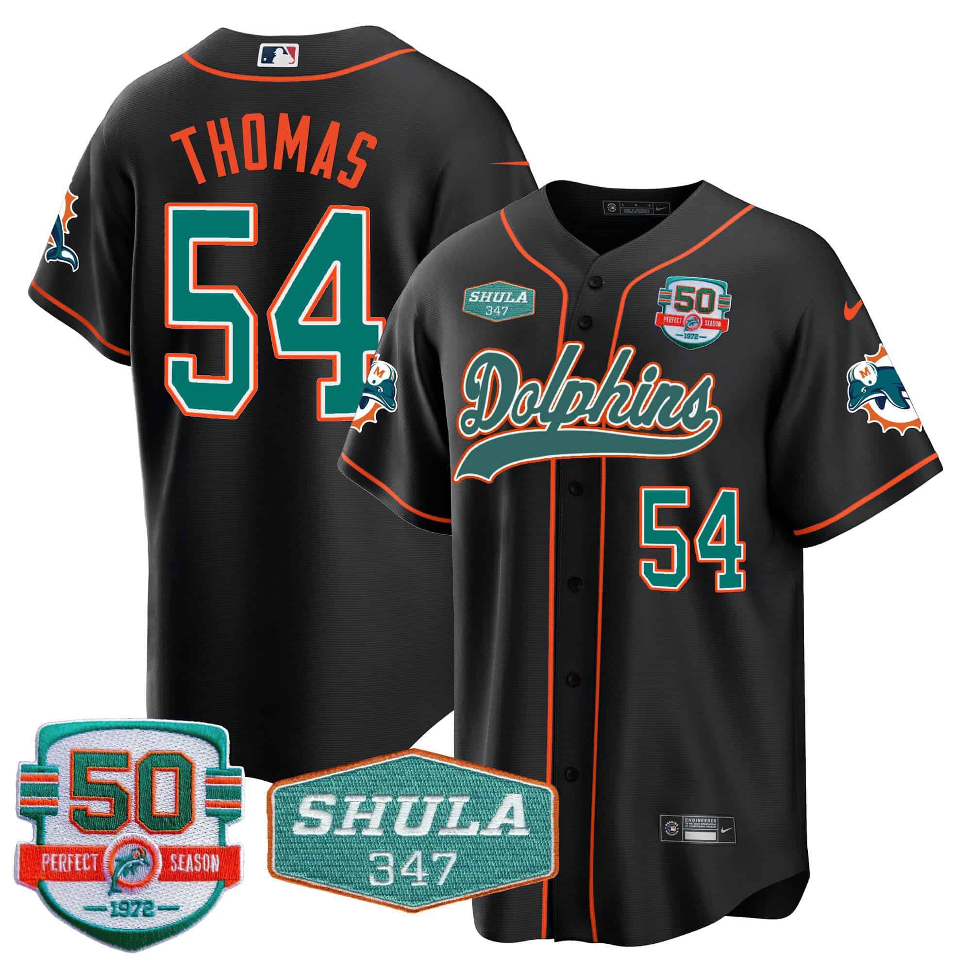 Men Miami Dolphins #54 Thomas Black 2024 Nike 50th Don Shula Memorial Patch Baseball NFL Jersey style 1